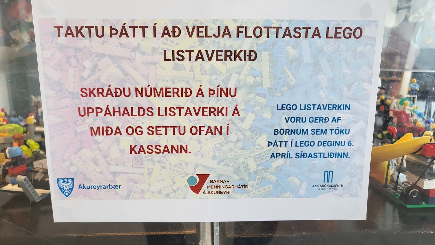 Lego-artwork on display - sign