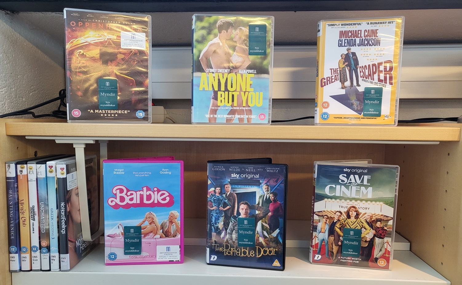 DVDs on shelves