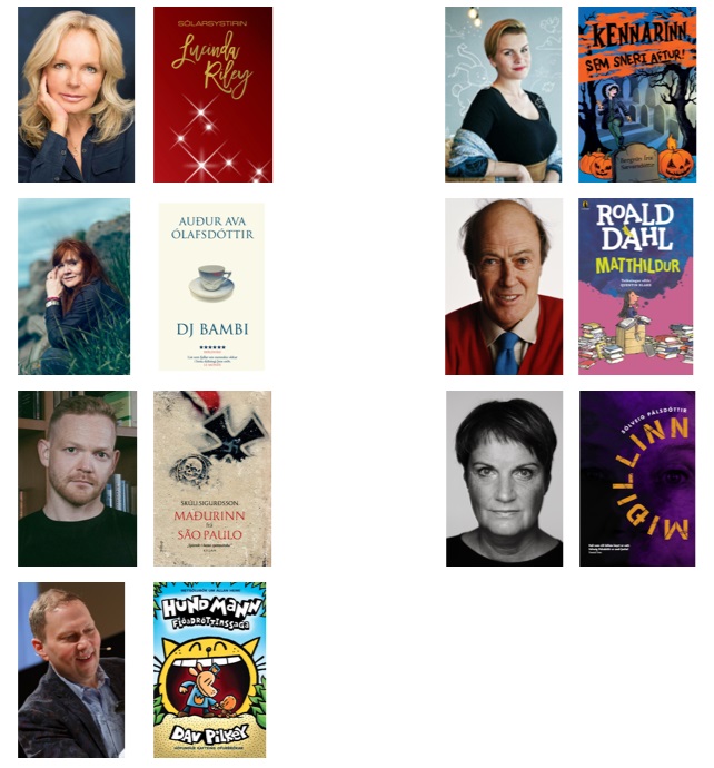 Pictures of seven book covers and seven authors