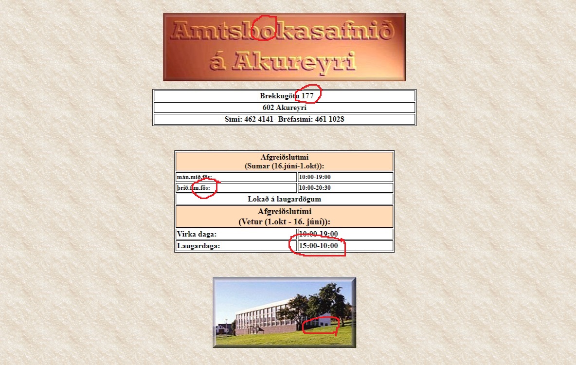 Old frontpage of the library's website