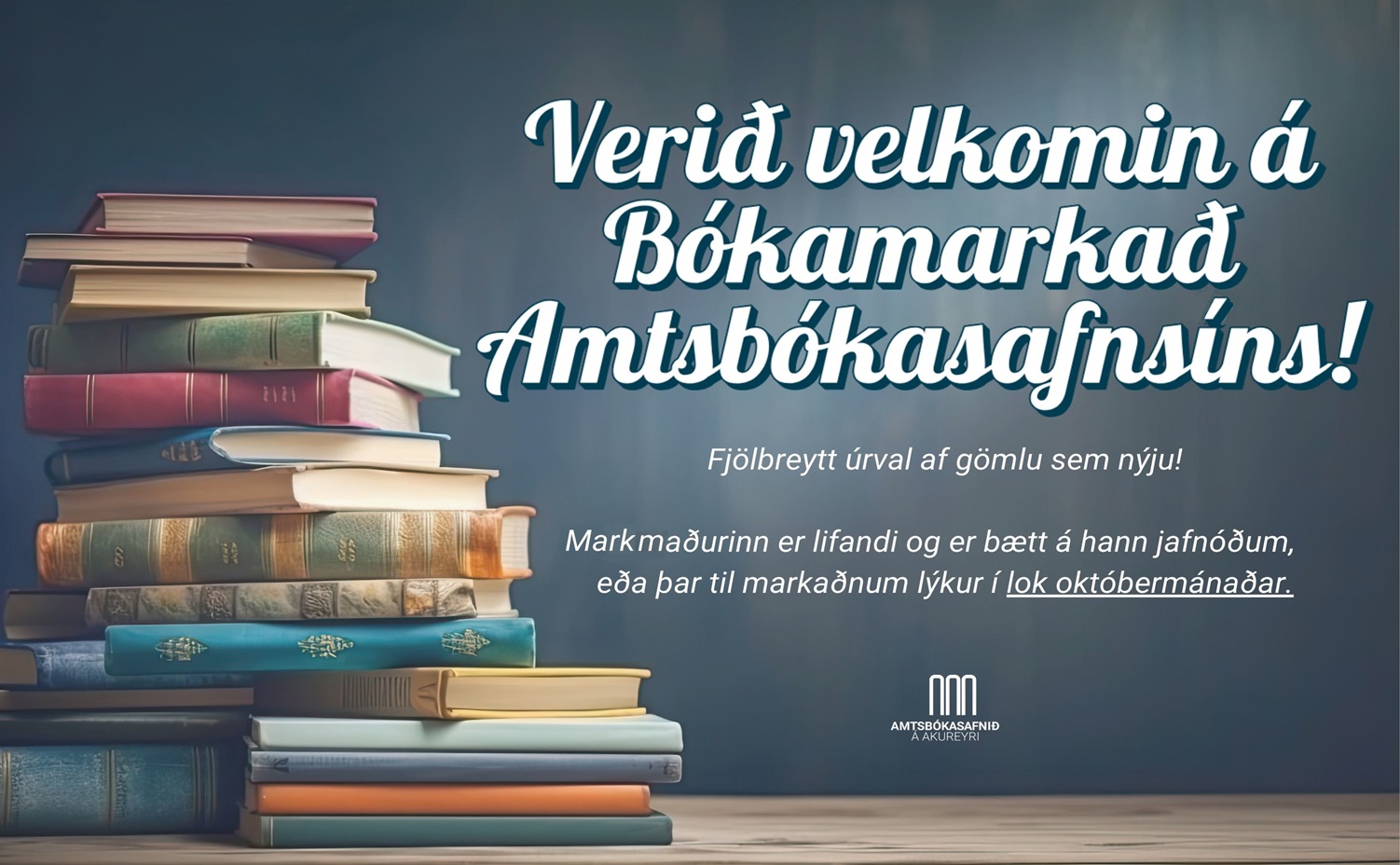Advertisement for the book market at the Municipal Library of Akureyri