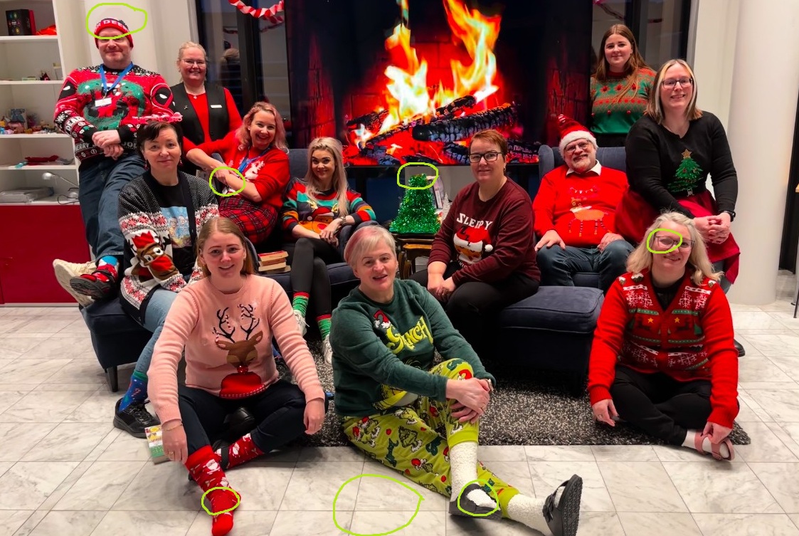 Staff of Brekkugata 17 in Christmas sweaters, posing
