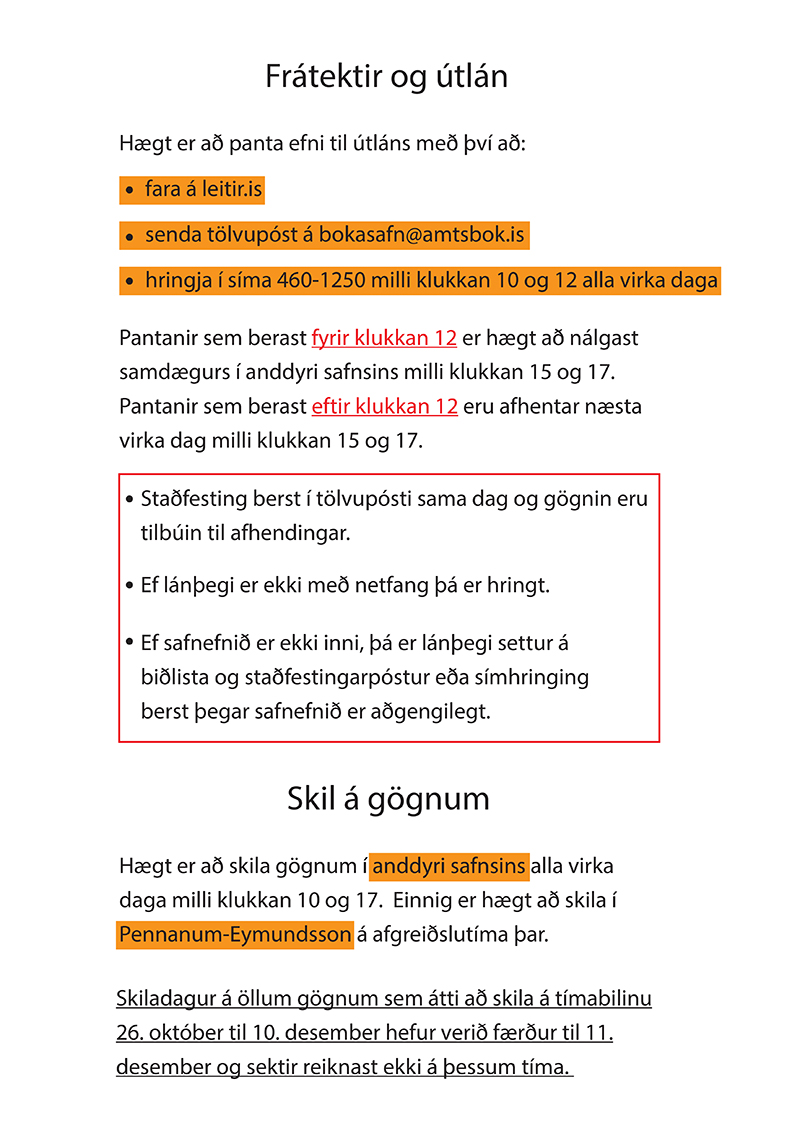 Mynd með upplýsingum um fyrirkomulag á pöntunum.