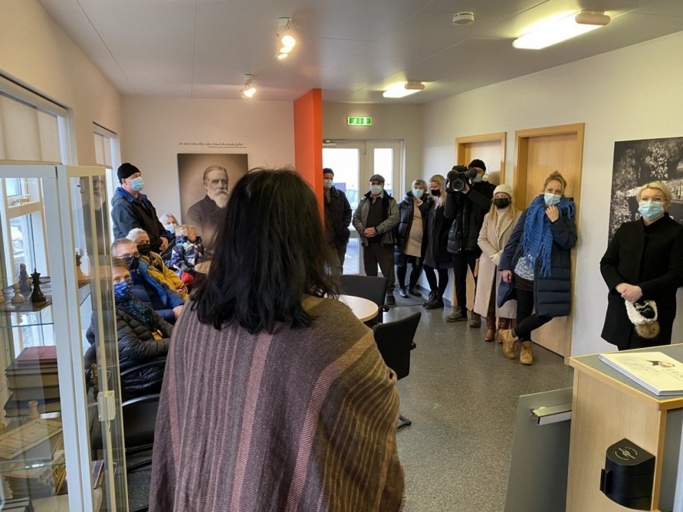 Frá opnun minningarsýningar um Fiske