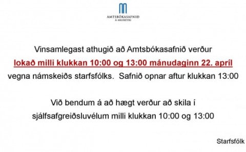 Lokað í 3 klst. vegna fræðslumorguns starsfmanna